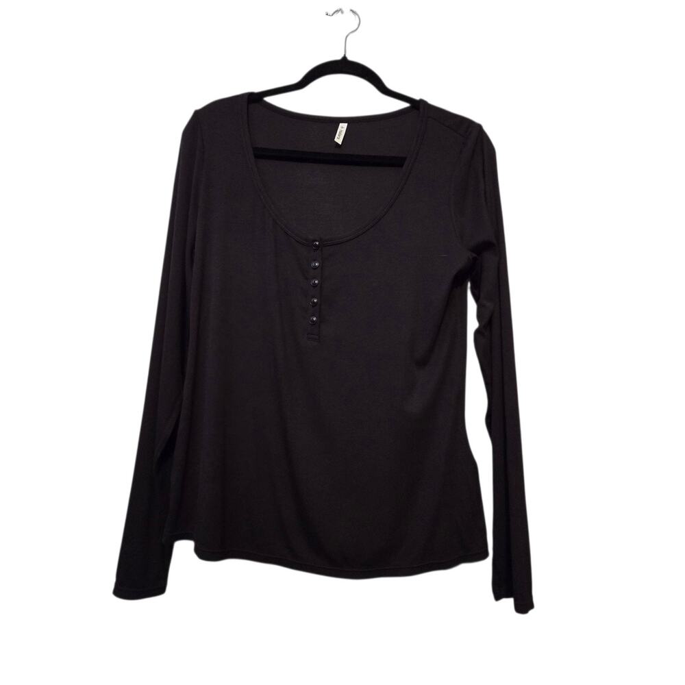 Halara NWT Henley Neck Top Womens XL Black Casual Retro Y2K Comfy Long Sleeve